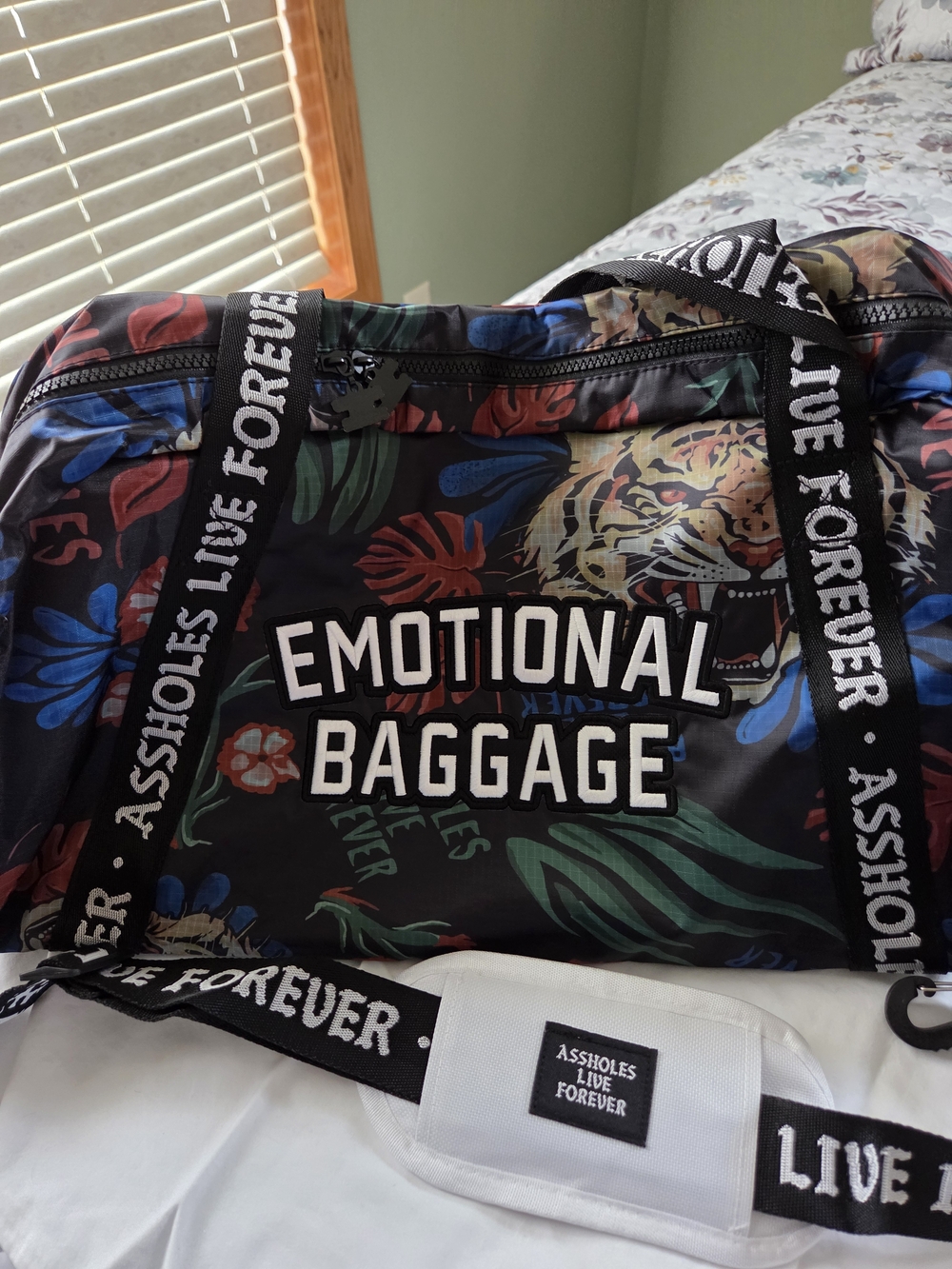 Emotional Baggage Floral Print Travel Duffle Bag - Black With FREE socks NEW